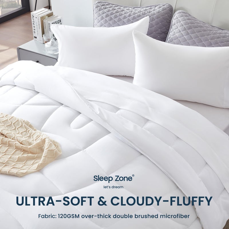 SLEEP ZONE لحاف سليب زون، لحاف كينغ مقاس، لحاف قابل للعكس مبطن، لحاف ناعم لجميع الفصول، أغطية تنفس بديلة للريش مع 8 حلقات، جانبين أبيض 102 x 88 بوصة - Image 3